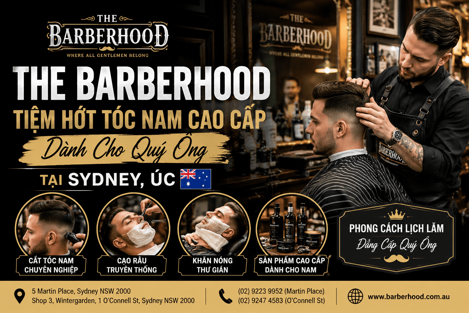 The Barberhood – Tiệm Hớt Tóc Nam Cao Cấp Dành Cho Quý Ông Tại Sydney, Úc