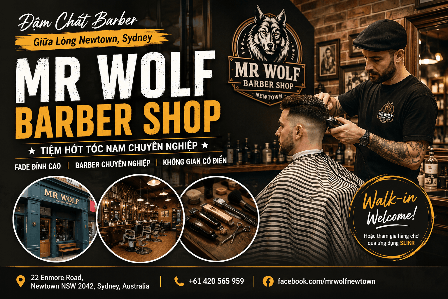 Mr Wolf Barber Shop – Tiệm Hớt Tóc Nam Đậm Chất Barber Giữa Lòng Newtown, Sydney