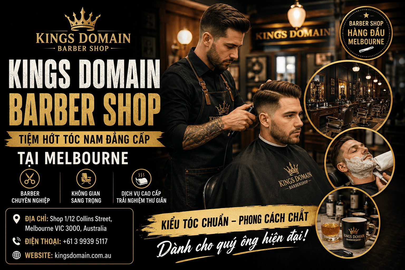 Kings Domain Barber Shop Melbourne – Tiệm Hớt Tóc Nam Đẳng Cấp Dành Cho Quý Ông Hiện Đại