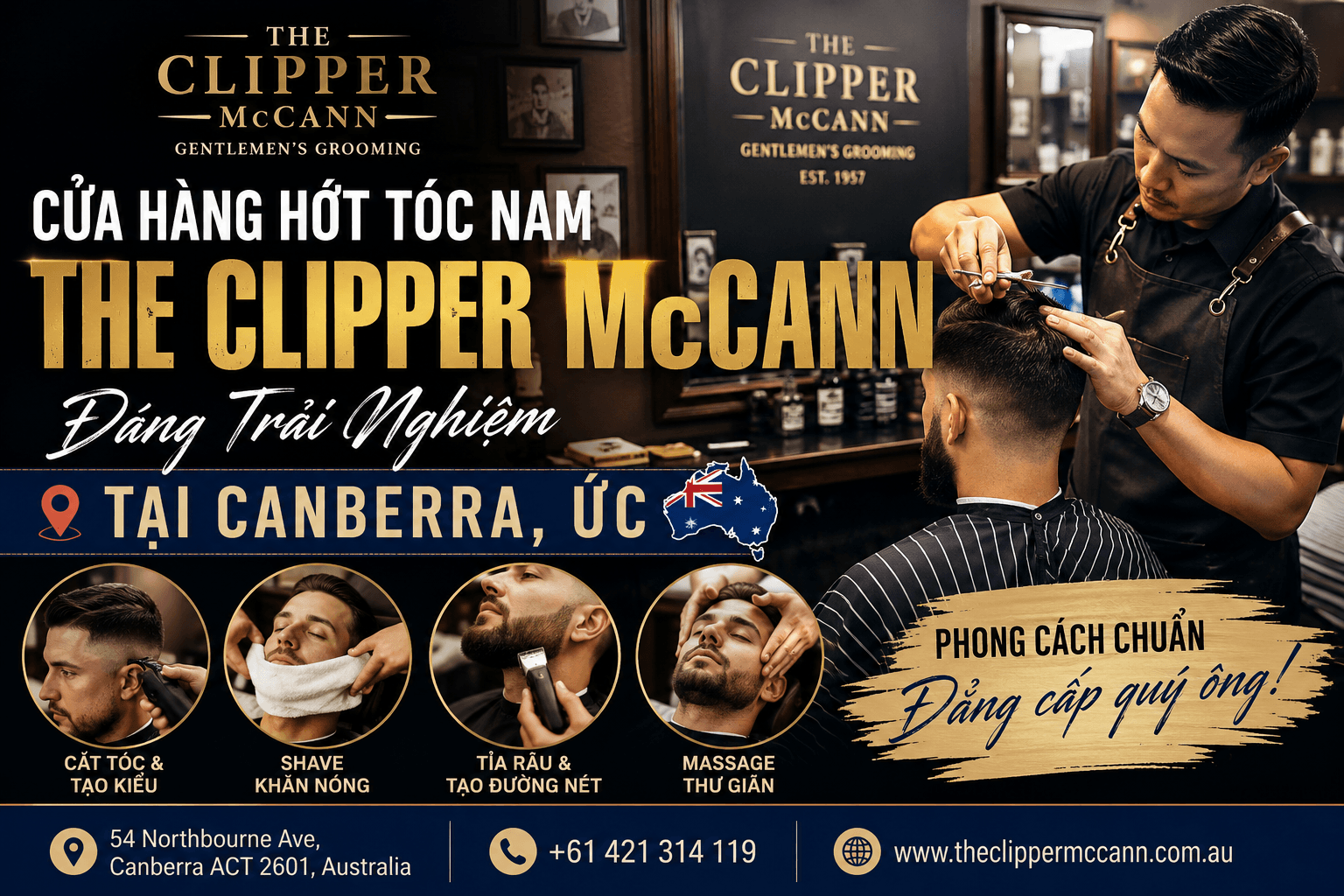 The Clipper McCann – Cửa Hàng Hớt Tóc Nam Đáng Trải Nghiệm Ở Canberra, Úc