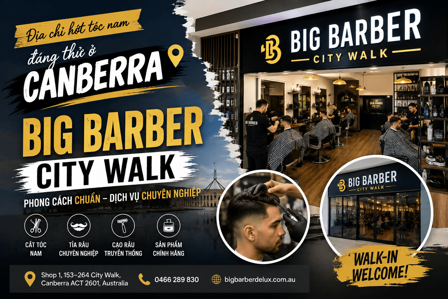 Big Barber City Walk – Địa Chỉ Hớt Tóc Nam Đáng Ghé Thử Ở Canberra, Úc