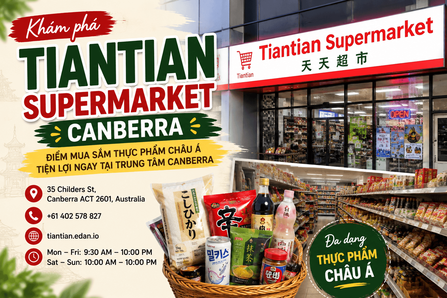 Tiantian Supermarket Canberra – Điểm Mua Thực Phẩm Châu Á Tiện Lợi Ngay Tại Trung Tâm Canberra