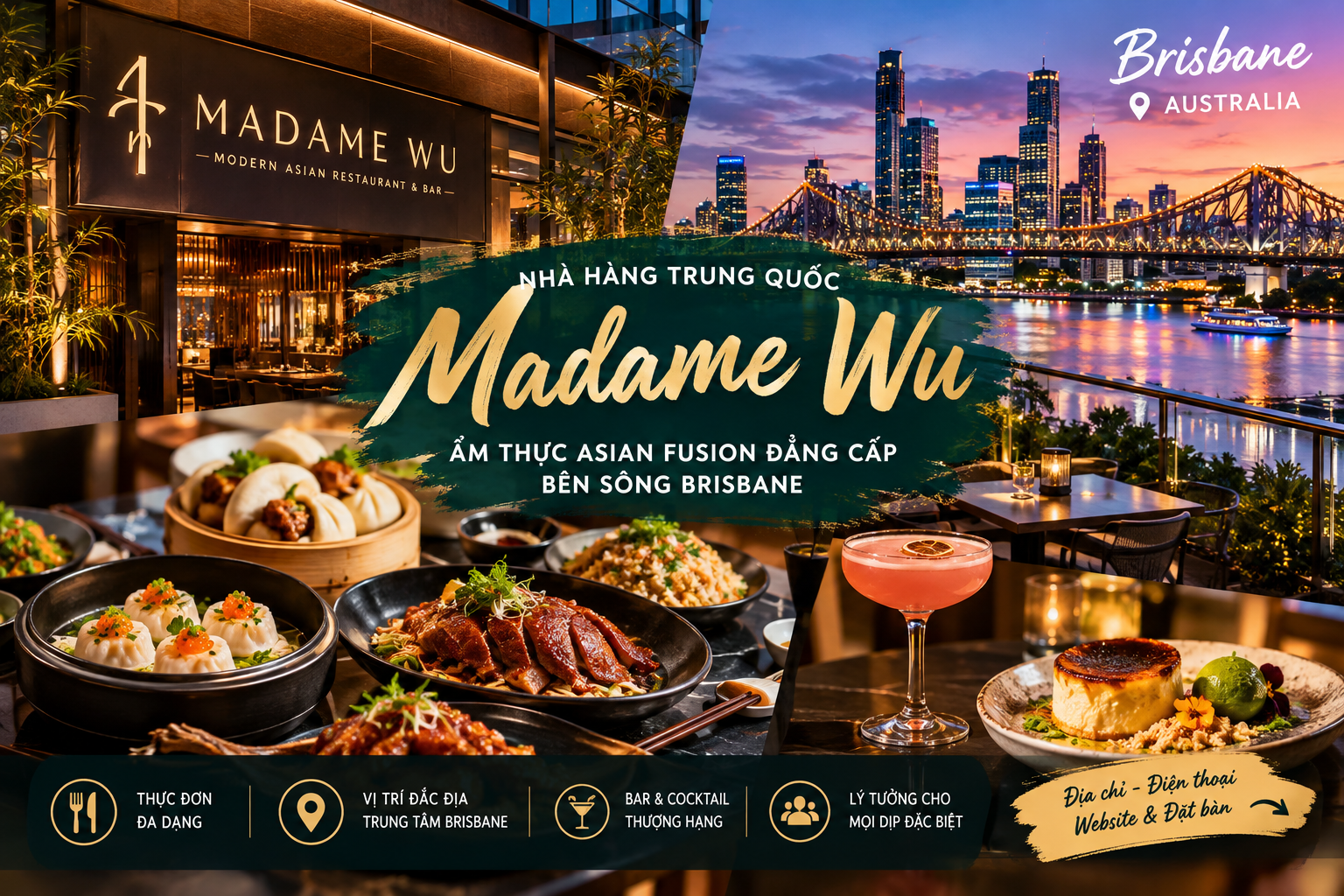 Madame Wu – Nhà hàng ẩm thực Á Đông sang trọng bên sông Brisbane, Australia